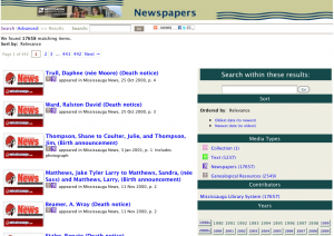 Mississauga Newspaper Index screenshot