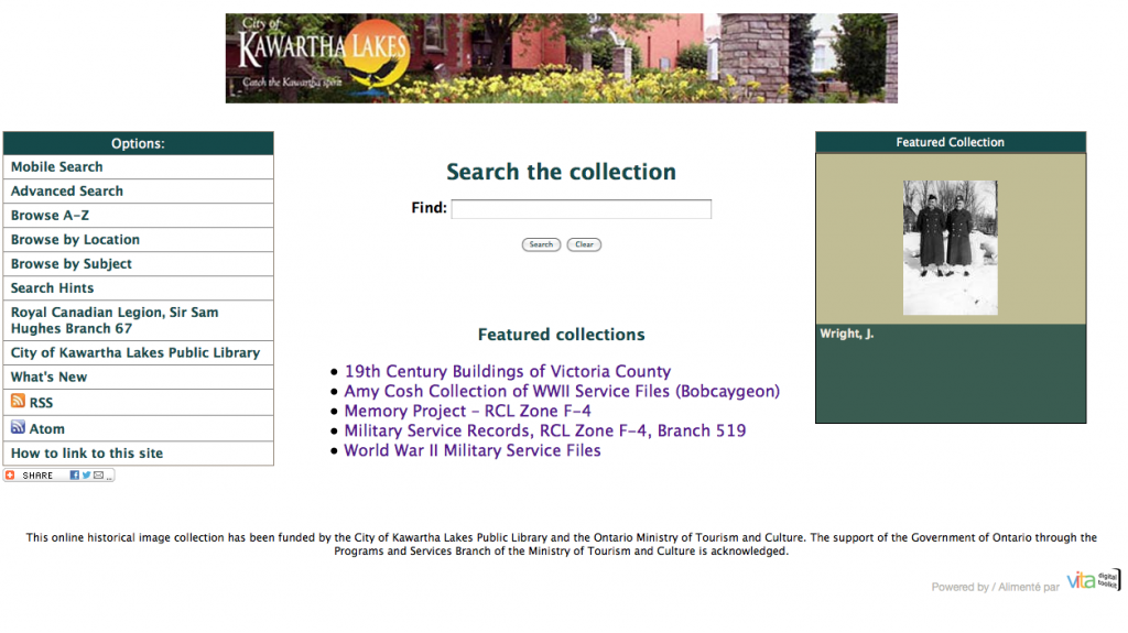 City of Kawartha Lakes Library Digital Collections home screen